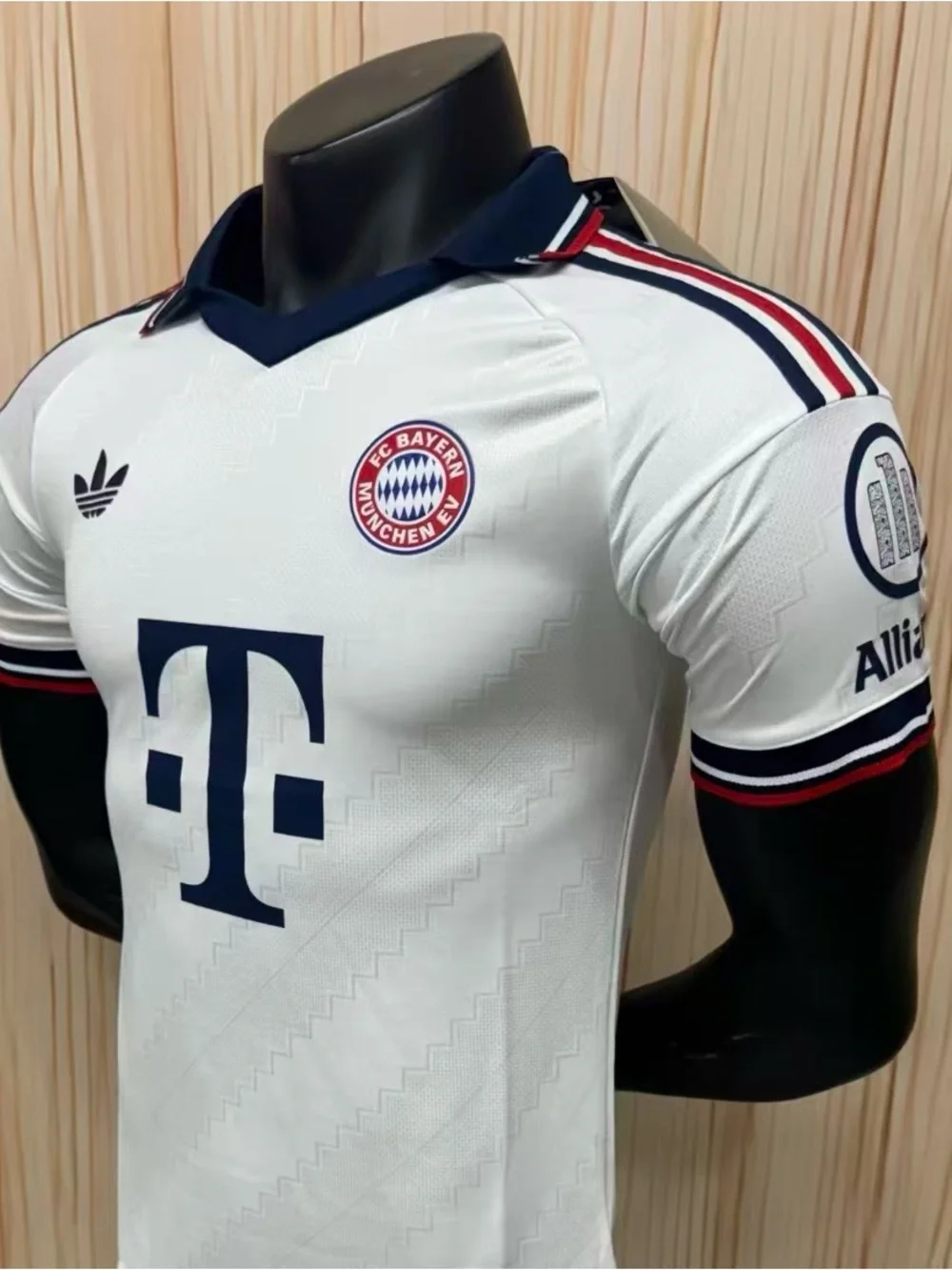adidas White and Navy Bayern Munich Football Jersey with Red Trim